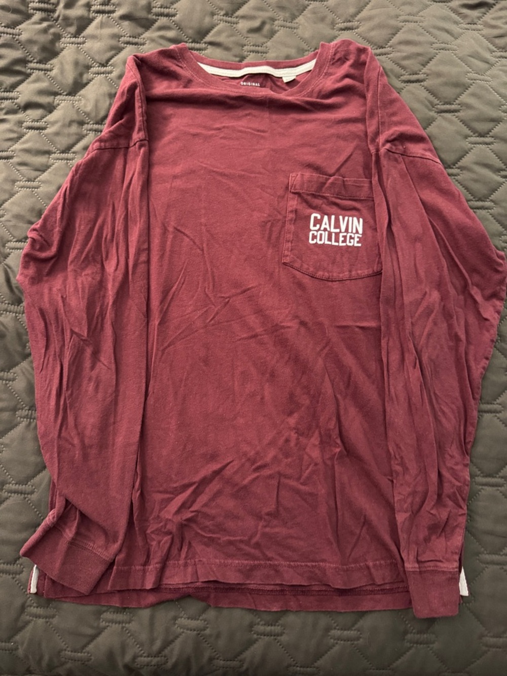 Calvin College Men's Long-Sleeve Pocket Tee - Maroon